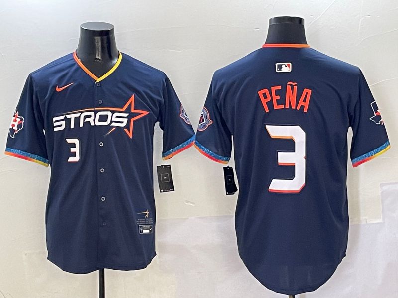 Men Houston Astros #3 Pena Dark Blue Fourth generation Joint Name Nike 2025 MLB Jersey style 4